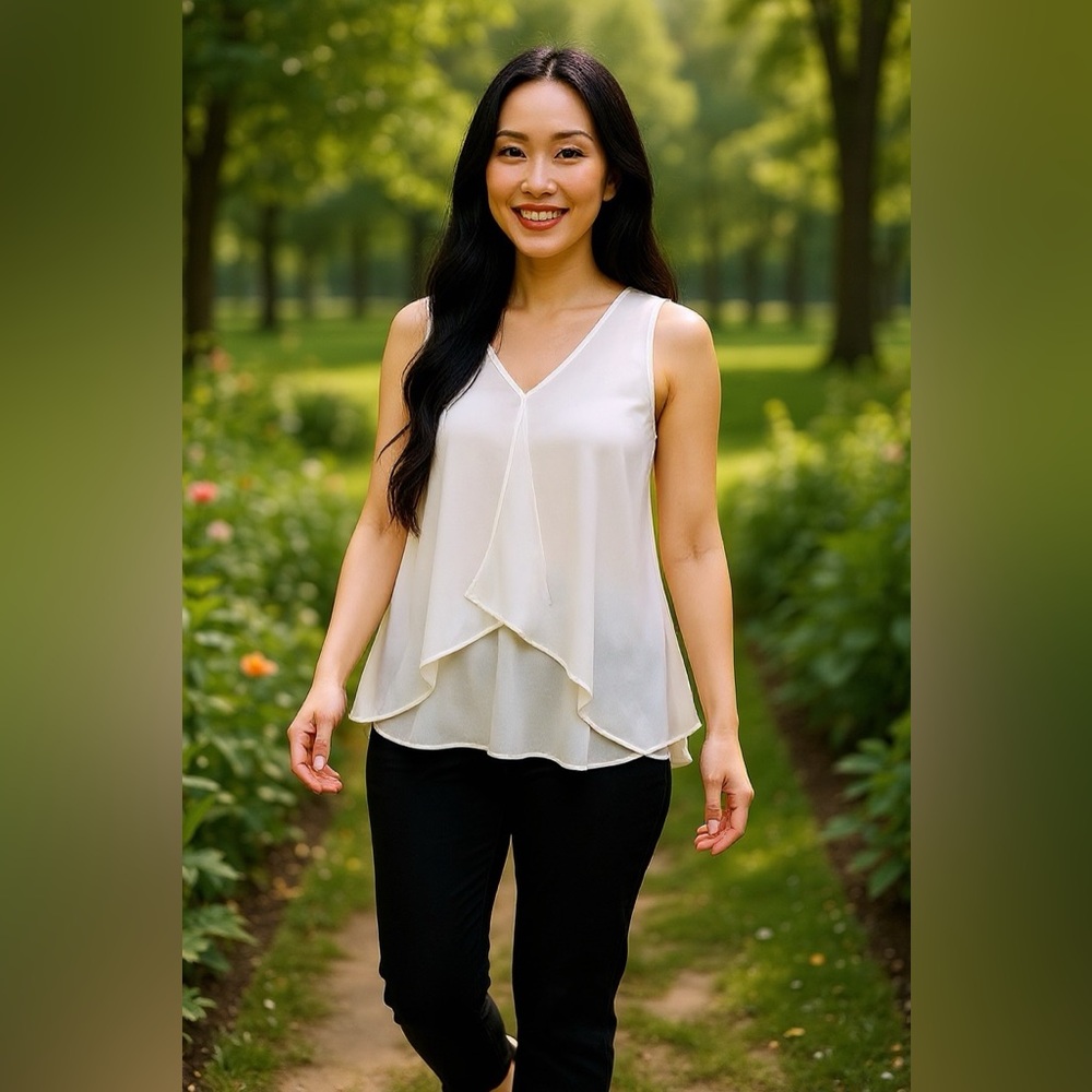 Bar III Off White Sleeveless Blouse Sz L